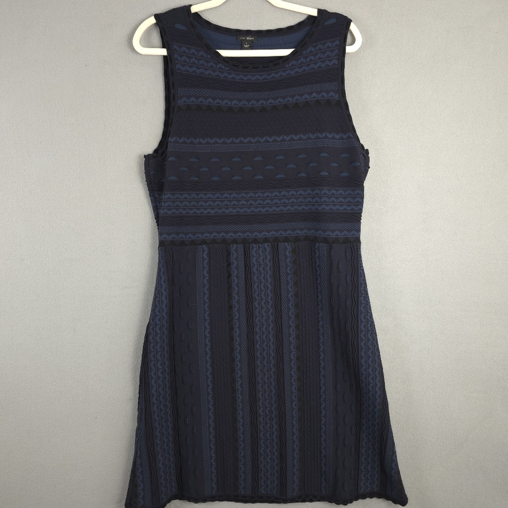 Ann Taylor Navy Blue And Black Knit Sleeveless Dress Size Large